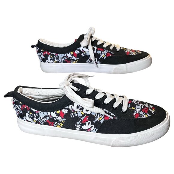 Disney Mickey Mouse tennis shoes black canvas lace up Ground up Size M 10.5 L 12 - Picture 3 of 13
